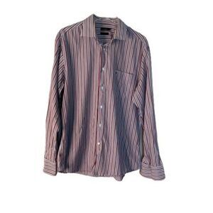 Dunnes Luxury Striped Mens Dress Shirt Blue Red L Large